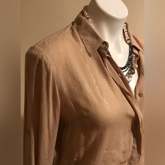 Express Tan Gold Stripes Button Down Collar NWT Size XS - Picture 2 of 12